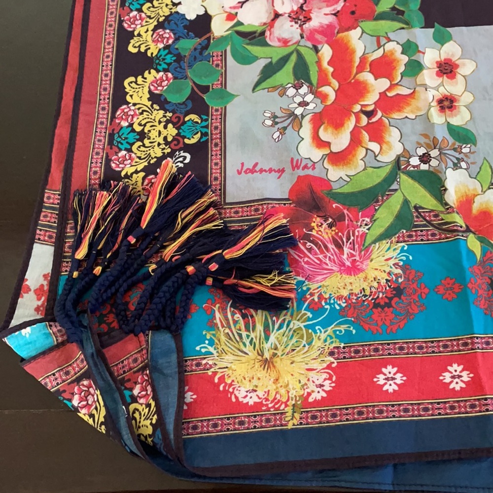 Colorful Floral Aura Scarf with Tassels